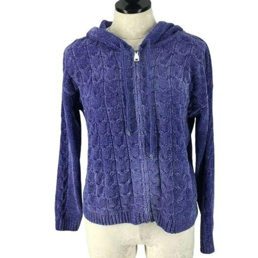 Kensie Purple Metallic Zippered Sweater‎ Hoodie Jacket